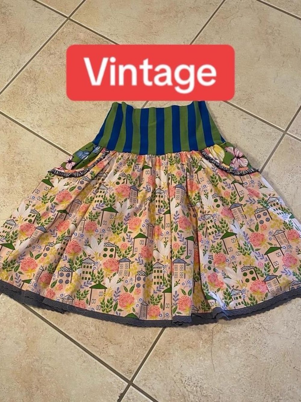 Matilda Jane Blue and Green Striped Waistband Skirt